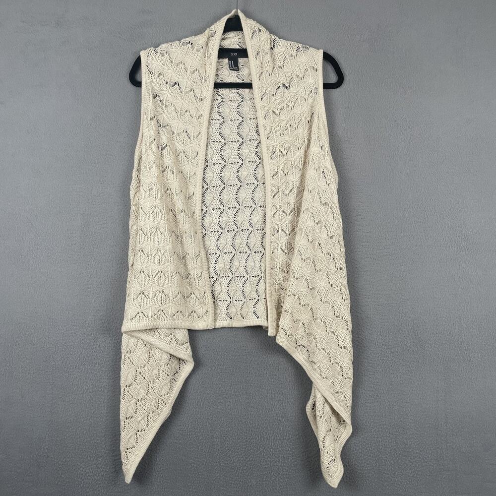 XXI Sweater Vest Womens Medium Beige Open Front Knit Boho Sleeveless Cardigan